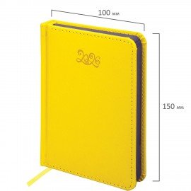 Ежедневник датированный 2026 МАЛЫЙ ФОРМАТ 100х150мм А6, BRAUBERG Rainbow, под кожу, желтый, 117258