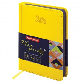 Ежедневник датированный 2026 МАЛЫЙ ФОРМАТ 100х150мм А6, BRAUBERG Rainbow, под кожу, желтый, 117258