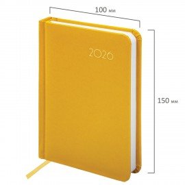 Ежедневник датированный 2026 МАЛЫЙ ФОРМАТ 100х150мм А6, BRAUBERG Select, балакрон, желтый, 117261