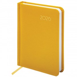 Ежедневник датированный 2026 МАЛЫЙ ФОРМАТ 100х150мм А6, BRAUBERG Select, балакрон, желтый, 117261