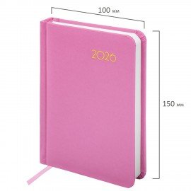 Ежедневник датированный 2026 МАЛЫЙ ФОРМАТ 100х150мм А6, BRAUBERG Select, балакрон, розовый, 117262