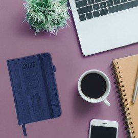 Ежедневник датированный 2026 МАЛЫЙ ФОРМАТ 100х150мм А6, BRAUBERG Wood, под кожу, синий, 117264