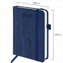 Ежедневник датированный 2026 МАЛЫЙ ФОРМАТ 100х150мм А6, BRAUBERG Wood, под кожу, синий, 117264