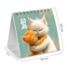 Календарь-домик настольный на гребне, 2026г, BRAUBERG, 101х101мм, Котики, 117274