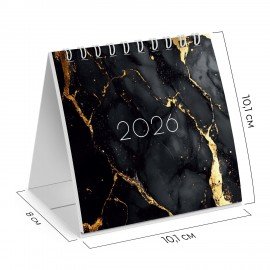 Календарь-домик настольный на гребне, 2026г, BRAUBERG, 101х101мм, Black marble, 117279