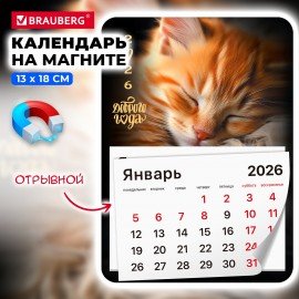 Календарь отрывной на магните 2026, BRAUBERG, 130Х180мм, склейка, Котик, 117289