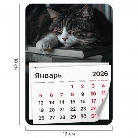 Календарь отрывной на магните 2026, BRAUBERG, 130Х180мм, склейка, Спящий кот, 117292
