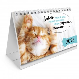 Календарь-домик настольный на гребне, 2026г, BRAUBERG, 160х110мм, 6 листов, Котики, 117296