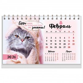 Календарь-домик настольный на гребне, 2026г, BRAUBERG, 160х110мм, 6 листов, Котики, 117296