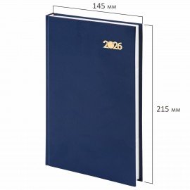 Ежедневник датированный 2026 145х215мм, А5, STAFF, обложка бумвинил, синий, 117305