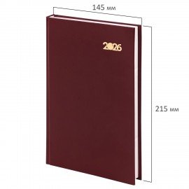 Ежедневник датированный 2026 145х215мм, А5, STAFF, обложка бумвинил, бордовый, 117306