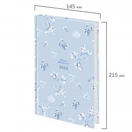 Ежедневник датированный 2026 145х215мм, А5, STAFF, ламинированная обложка, "Blue Flowers", 117316