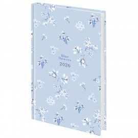 Ежедневник датированный 2026 145х215мм, А5, STAFF, ламинированная обложка, "Blue Flowers", 117316