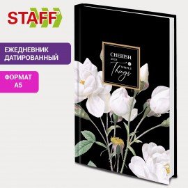 Ежедневник датированный 2026 145х215мм, А5, STAFF, ламинированная обложка, Розы, 117322