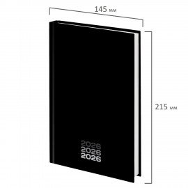 Ежедневник датированный 2026 145х215мм, А5, STAFF, ламинированная обложка, Black style, 117325