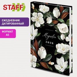 Ежедневник датированный 2026 145х215мм, А5, STAFF, ламинированная обложка, Магнолия, 117326
