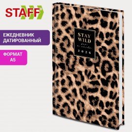 Ежедневник датированный 2026 145х215мм, А5, STAFF, ламинированная обложка, Leopard, 117328