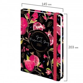 Ежедневник датированный 2026 с резинкой 145х203 мм, А5, BRAUBERG, твердый, "Гранаты", 117333