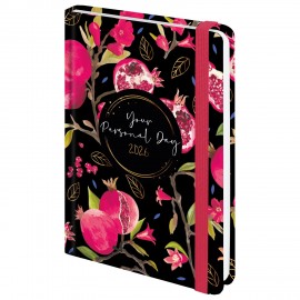 Ежедневник датированный 2026 с резинкой 145х203 мм, А5, BRAUBERG, твердый, "Гранаты", 117333