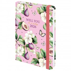 Ежедневник датированный 2026 с резинкой 145х203 мм, А5, BRAUBERG, твердый, "Цветущий инжир", 117337