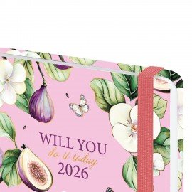 Ежедневник датированный 2026 с резинкой 145х203 мм, А5, BRAUBERG, твердый, "Цветущий инжир", 117337