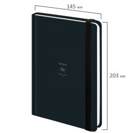 Ежедневник датированный 2026 с резинкой 145х203 мм, А5, BRAUBERG, твердый, фольга, "Пульс", 117341