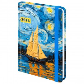 Ежедневник датированный 2026 с резинкой 145х203 мм, А5, BRAUBERG, твердый, фольга, "Живопись", 117342