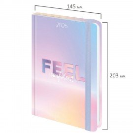 Ежедневник датированный 2026 с резинкой 145х203 мм, А5, BRAUBERG, твердый, фольга, "Нежность", 117347