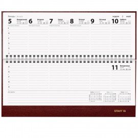 Планинг датированный 2026 300х130мм, STAFF, гребень, обложка бумвинил, 64л, бордовый, 117359