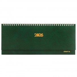 Планинг датированный 2026 300х130мм, STAFF, гребень, обложка бумвинил, 64л, зеленый, 117361