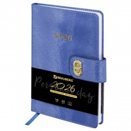 Ежедневник датированный 2026 А5 138х213мм BRAUBERG Elegant, под кожу, застежка, темно-синий, 117366