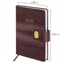 Ежедневник датированный 2026 А5 138х213мм BRAUBERG Elegant, под кожу, застежка, бордовый, 117367