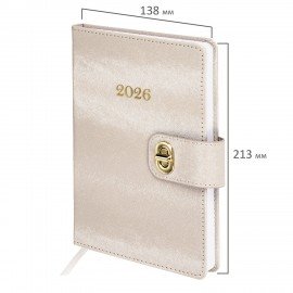 Ежедневник датированный 2026 А5 138х213мм BRAUBERG Elegant, под кожу, застежка, бежевый, 117369