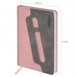Ежедневник датированный 2026 А5 138x213мм BRAUBERG Assistant, под кожу, держатель, розовый, 117377