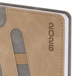 Ежедневник датированный 2026 А5 138x213мм BRAUBERG Assistant, под кожу, держатель, серый, 117378