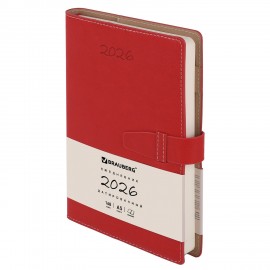Ежедневник датированный 2025, А5, 143х218 мм, BRAUBERG "Journal", под кожу, застежка, держатель для ручки, органайзер, красный, 117380