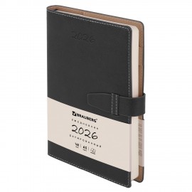 Ежедневник датированный 2025, А5, 143х218 мм, BRAUBERG "Journal", под кожу, застежка, держатель для ручки, органайзер, черный, 117382