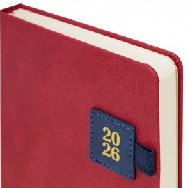 Ежедневник датированный 2026 А5 138х213мм BRAUBERG Accent под кожу, держатель, красный/синий, 117384