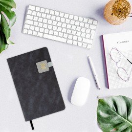 Ежедневник датированный 2026 А5 138х213мм BRAUBERG Accent под кожу, держатель, серый, 117385