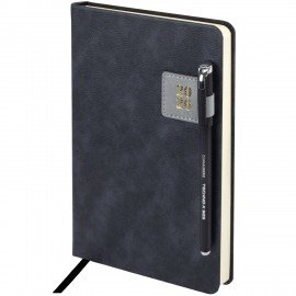 Ежедневник датированный 2026 А5 138х213мм BRAUBERG Accent под кожу, держатель, серый, 117385