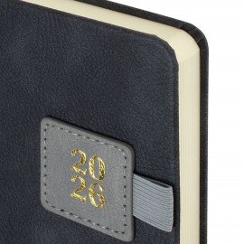 Ежедневник датированный 2026 А5 138х213мм BRAUBERG Accent под кожу, держатель, серый, 117385