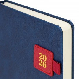 Ежедневник датированный 2026 А5 138х213мм BRAUBERG Accent под кожу, держатель, синий/красный, 117386