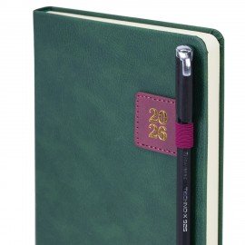 Ежедневник датированный 2026 А5 138х213мм BRAUBERG Accent под кожу, держатель, зеленый/бордо, 117387