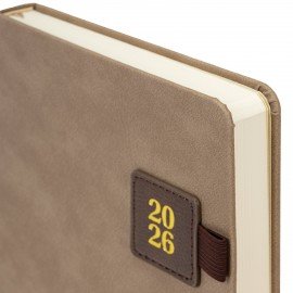 Ежедневник датированный 2026 А5 138х213мм BRAUBERG Accent под кожу, держатель, беж/коричневый 117388