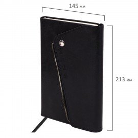 Ежедневник датированный 2026 А5 145х213мм BRAUBERG Jacket под кожу, клапан, держатель, черный 117399