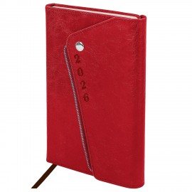 Ежедневник датированный 2026 А5 145х213мм BRAUBERG Jacket под кожу, клапан, держатель, красный, 117401