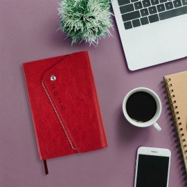 Ежедневник датированный 2026 А5 145х213мм BRAUBERG Jacket под кожу, клапан, держатель, красный, 117401