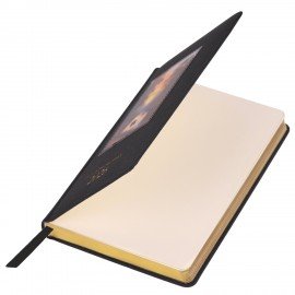 Ежедневник датированный 2026 А5 138х213мм BRAUBERG ArtGallery, под кожу, нашивка, черный, 117405