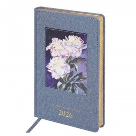 Ежедневник датированный 2026 А5 138х213мм BRAUBERG ArtGallery, под кожу, нашивка, голубой, 117407