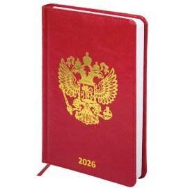 Ежедневник датированный 2026 А5 138х213мм BRAUBERG State, под кожу, красный, 117414